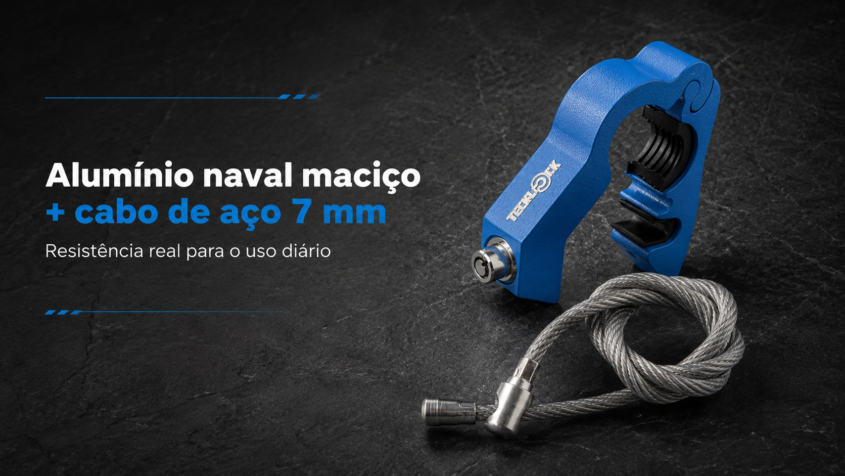 Trava TeckLock em alum&iacute;nio naval maci&ccedil;o e cabo de a&ccedil;o 7 mm