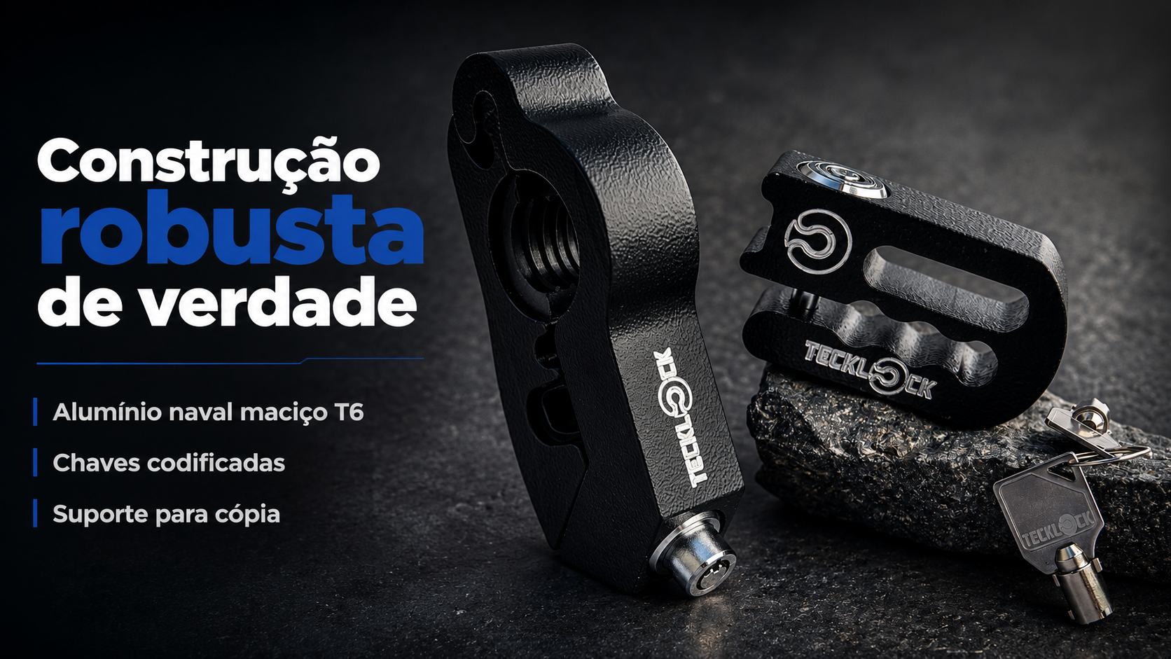 Constru&ccedil;&atilde;o robusta TeckLock em alum&iacute;nio naval maci&ccedil;o T6 com chaves codificadas
