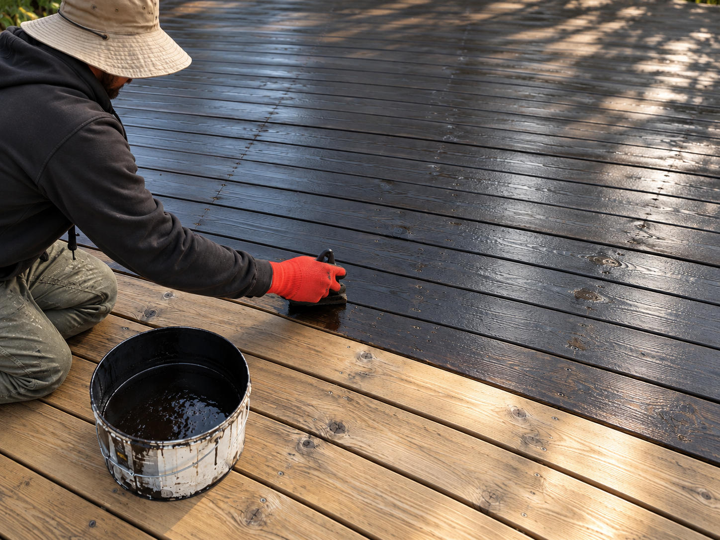 Aplicación de tinte sobre deck de madera