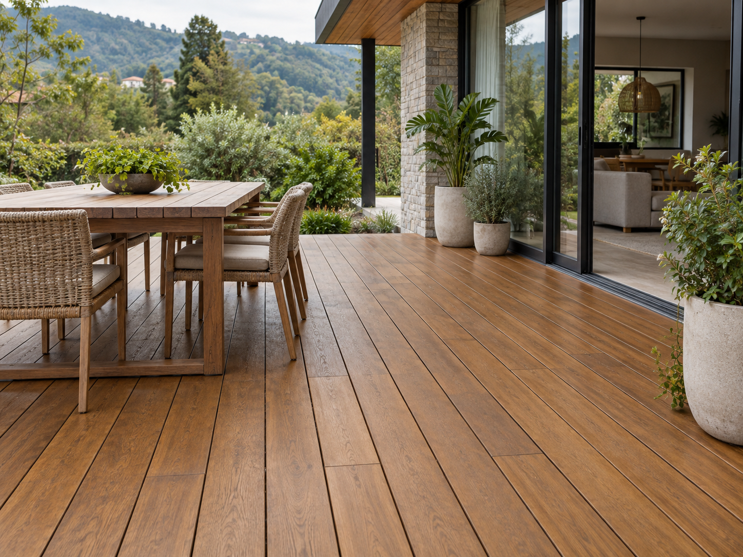 Deck Lasur tono Castaño aplicado sobre madera exterior