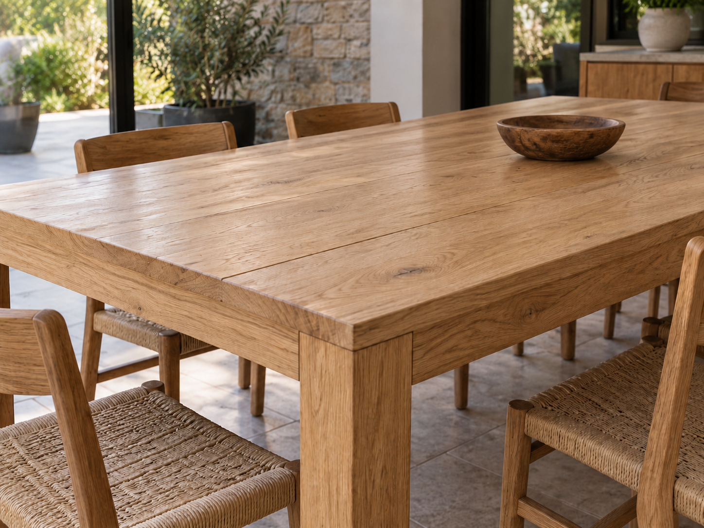 Deck Lasur Incoloro aplicado sobre mesa de madera en espacio cubierto