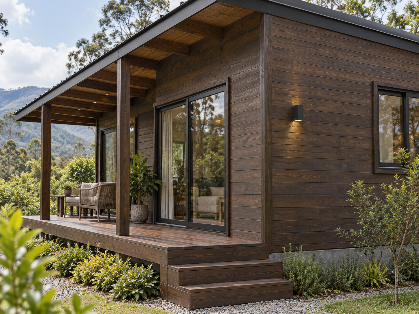 Deck Lasur tono Jacarandá aplicado sobre madera exterior