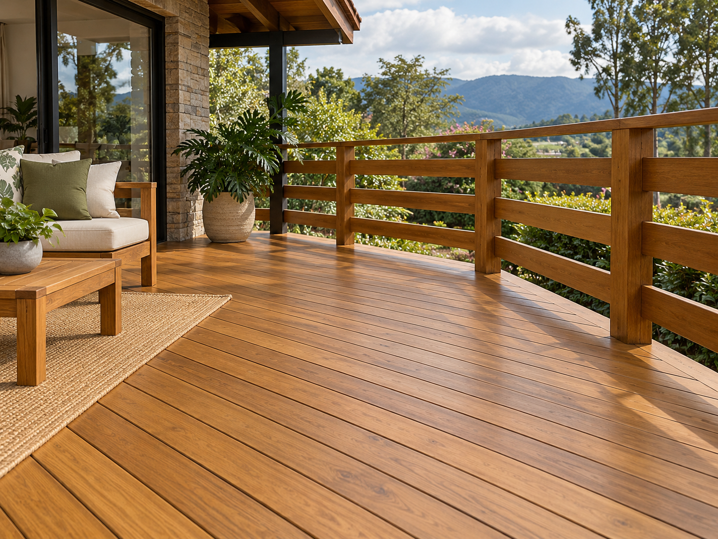 Deck Lasur tono Nogal Claro aplicado sobre madera exterior