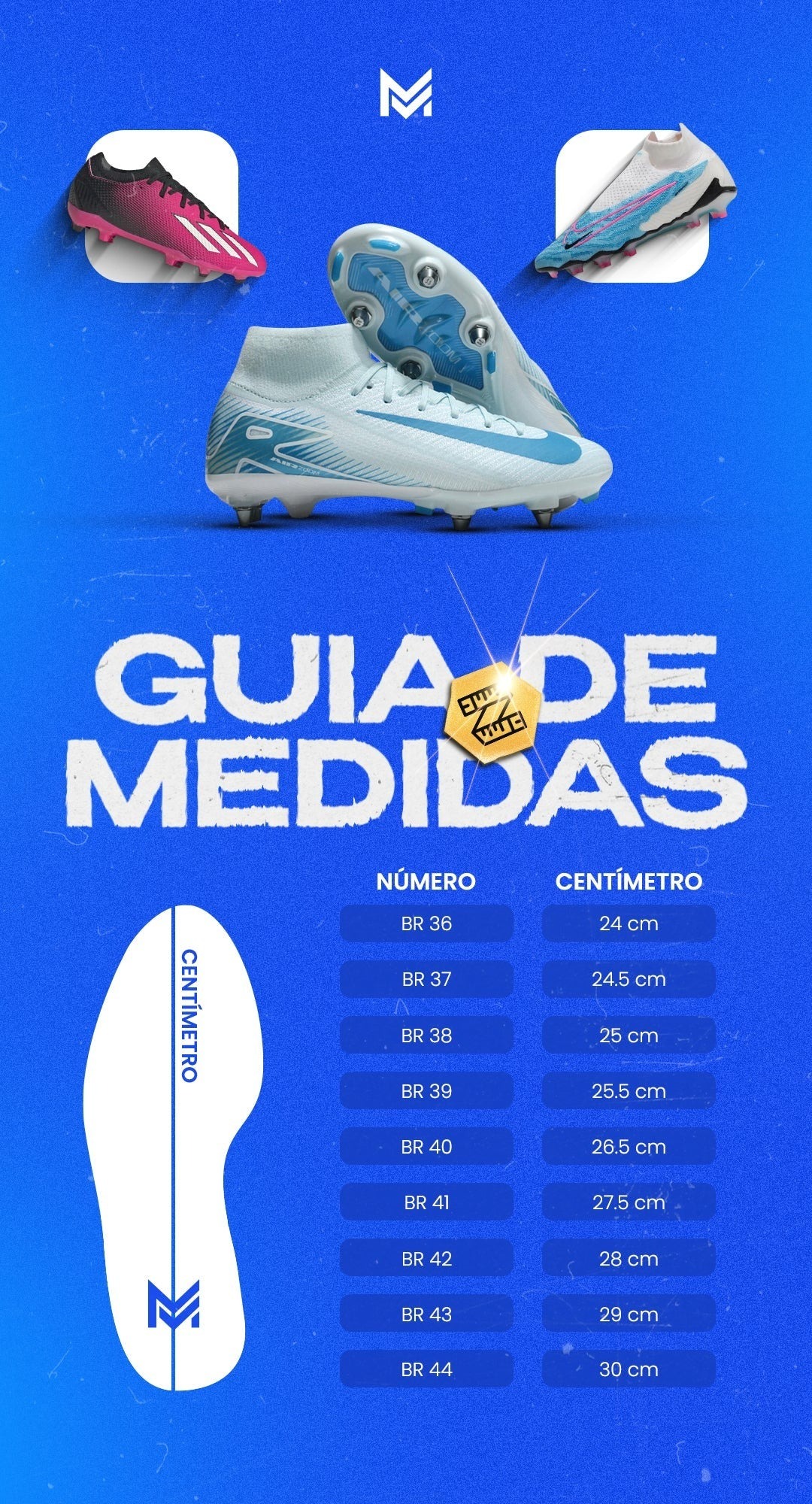 Guia de Medidas das Chuteiras do Site