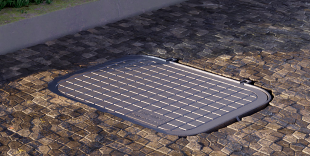 Tampa em alum&iacute;nio fundido T33 simples instalada