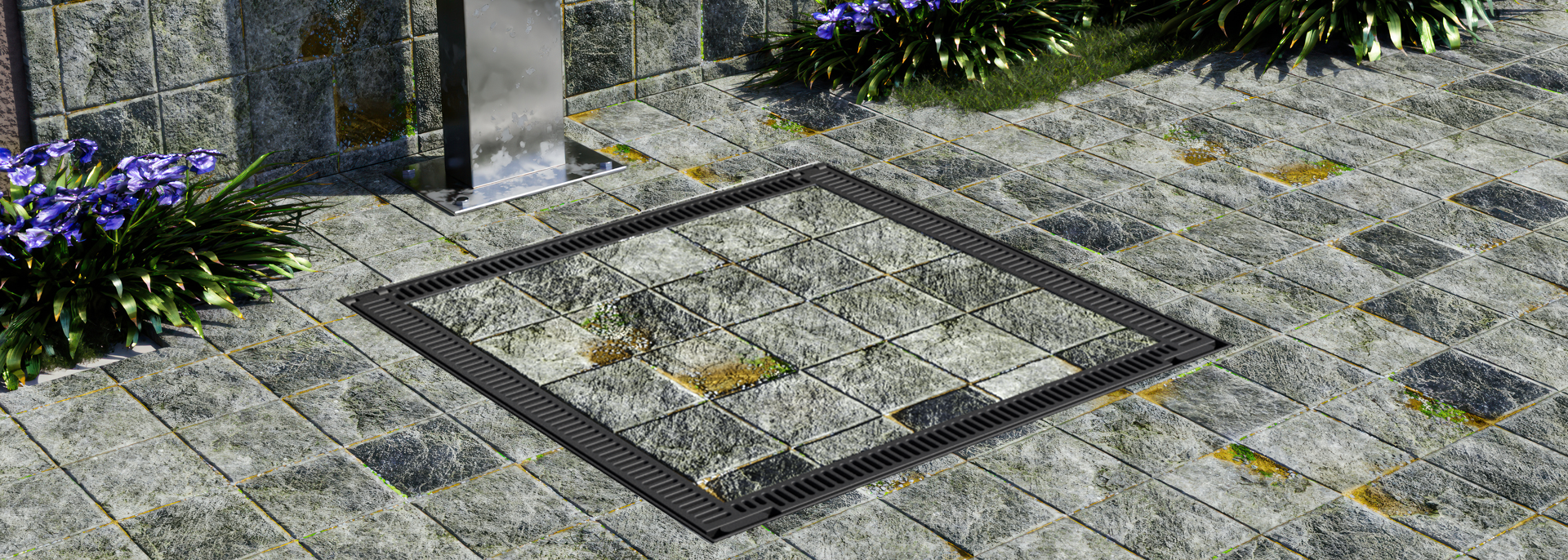 Tampa Casa de M&aacute;quinas Alum&iacute;nio 100 &times; 100 Articulada Rebaixada com Grelha Invis&iacute;vel