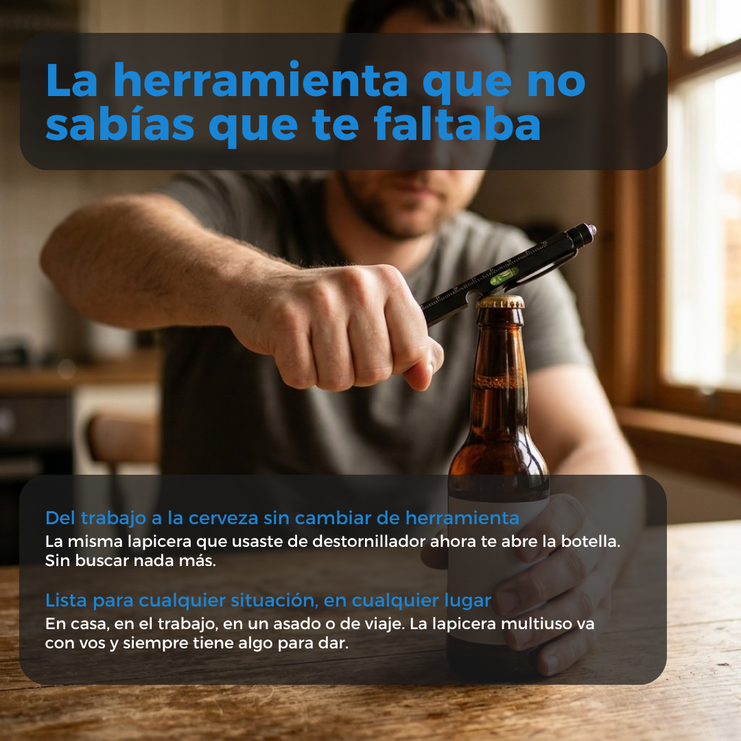 Lapicera multifunci&oacute;n en uso: encendiendo la linterna LED y escribiendo