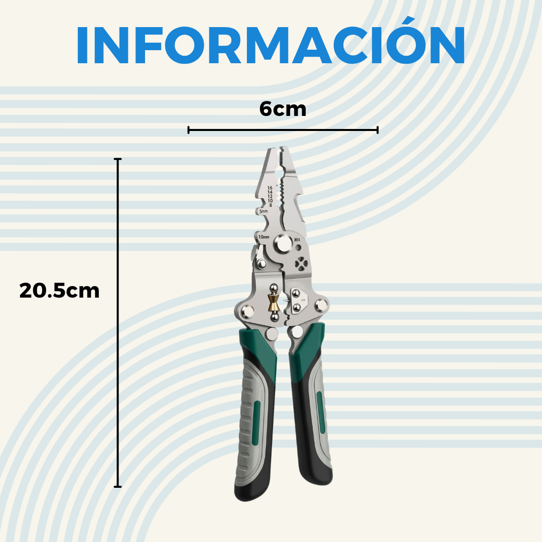 Medidas de la pinza pelacables multifunci&oacute;n