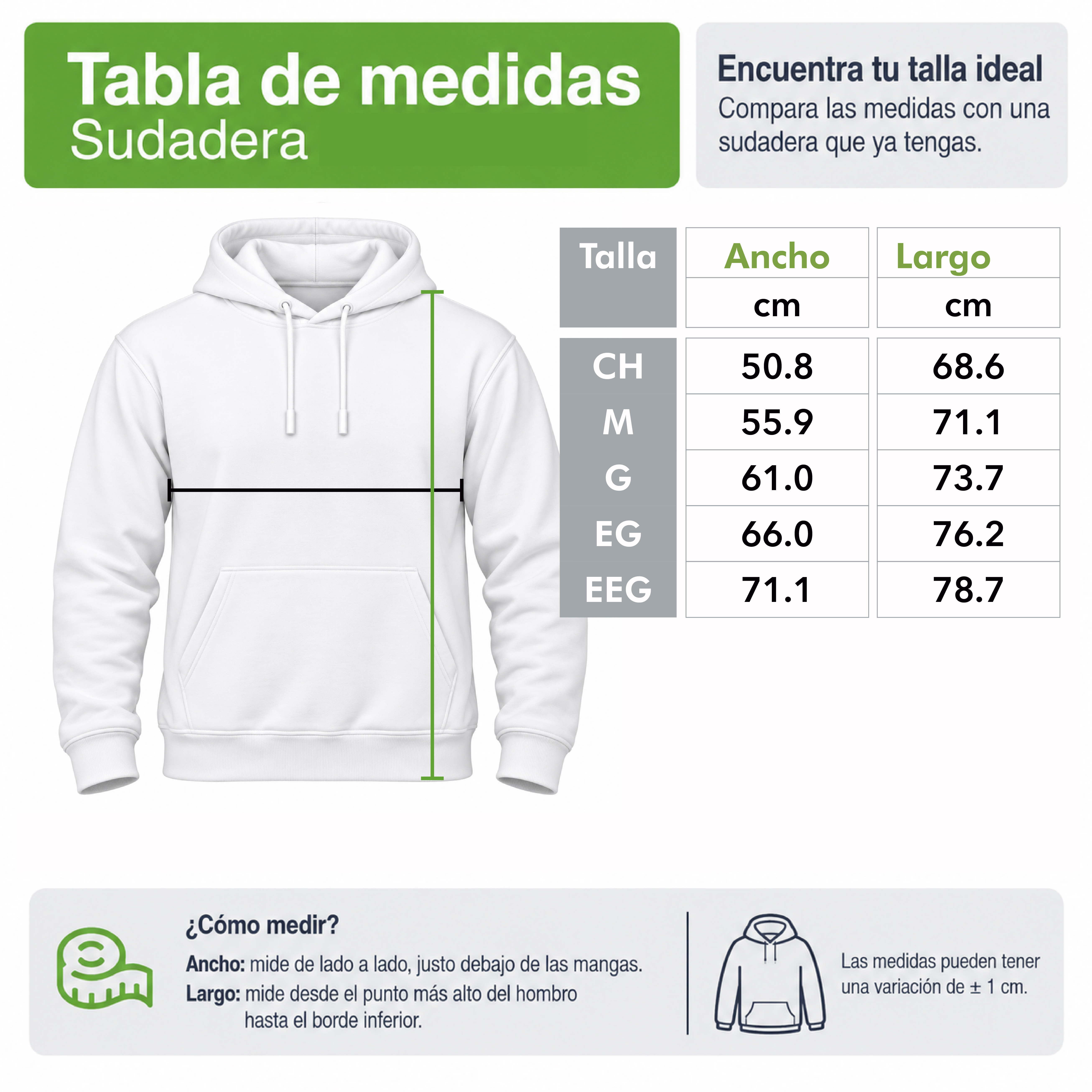 Medidas de sudadera