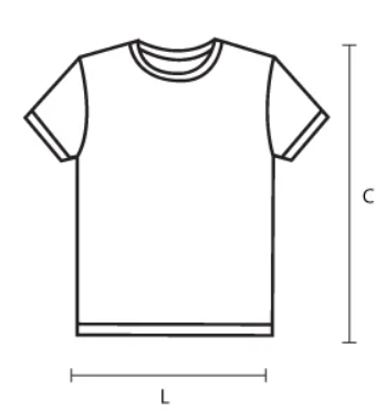 Diagrama de como medir uma camiseta (Comprimento e Largura)