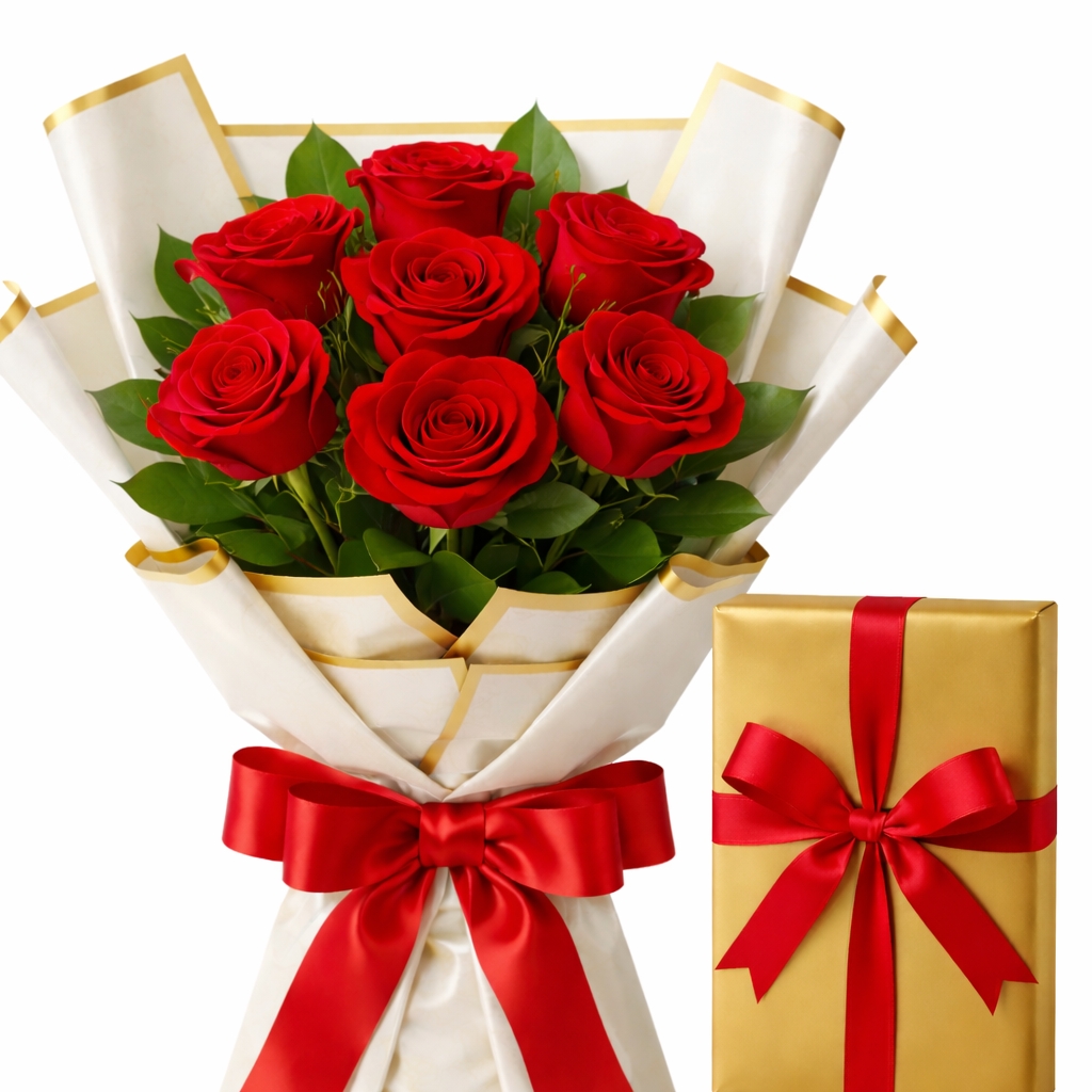 buquè com 7 rosas e caixa de bombom entrega rápida Santo André