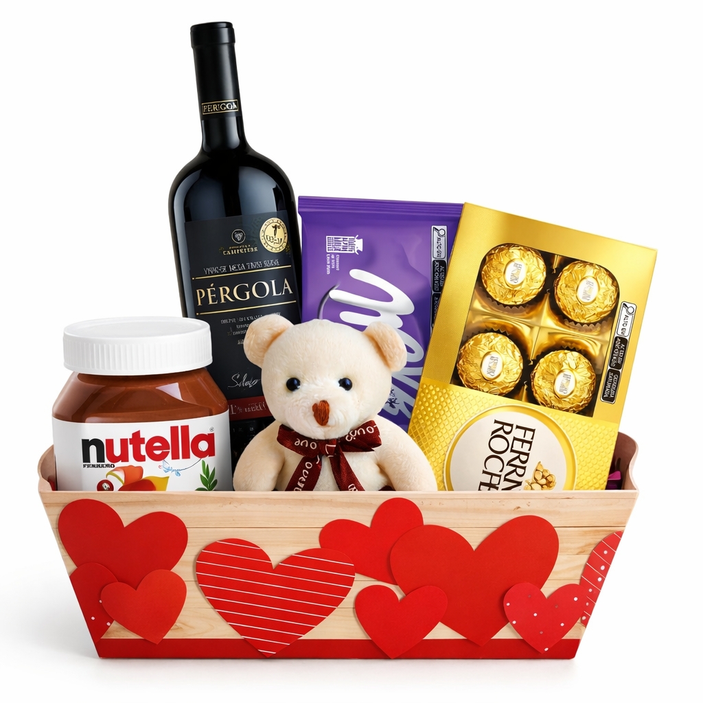 cesta te amo surpresa com vinho e urso com entrega hoje