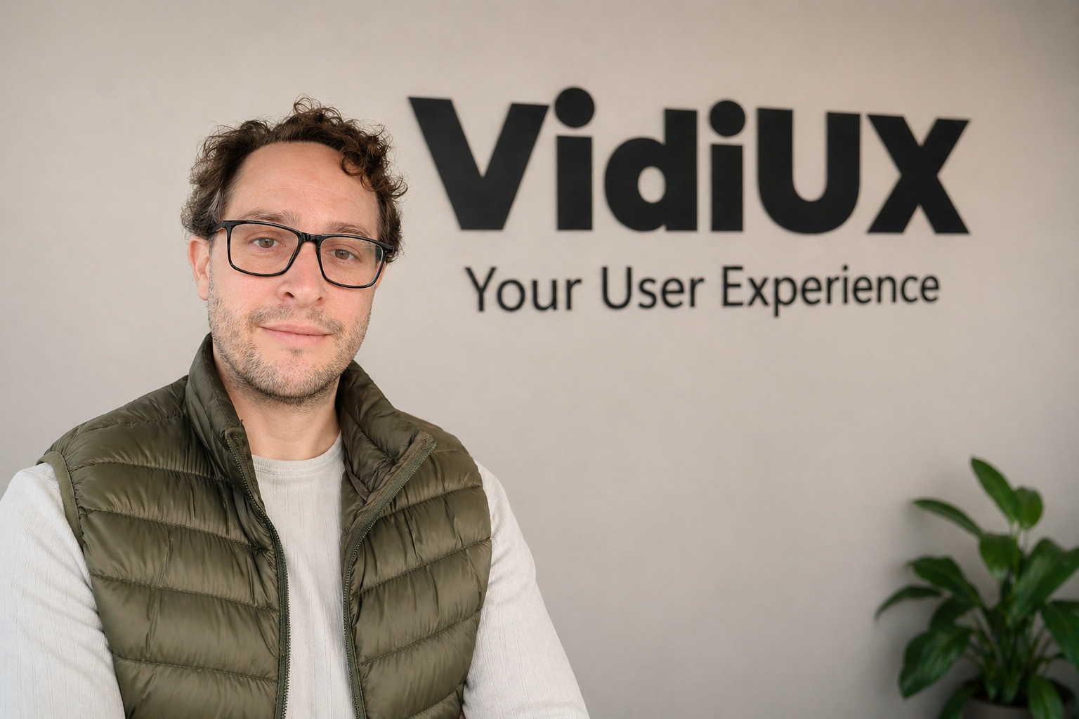 Franco Vidoret junto a la identidad de marca VidiUX