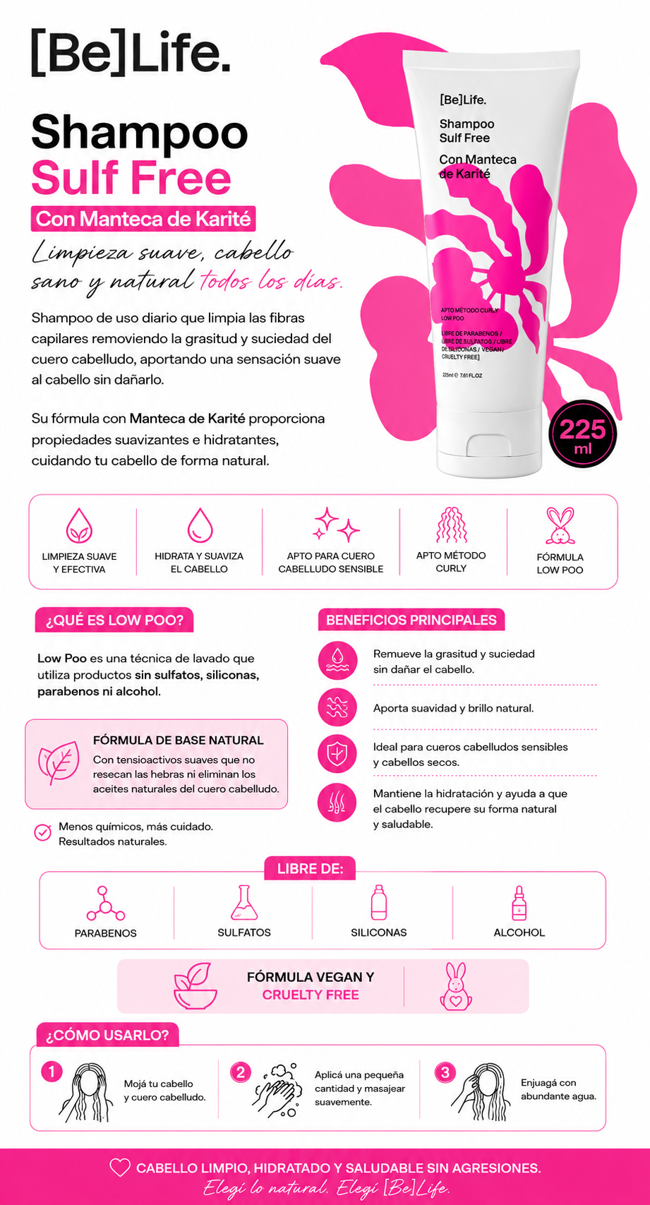 Shampoo Sulf Free BeLife - descripci&oacute;n y forma de uso
