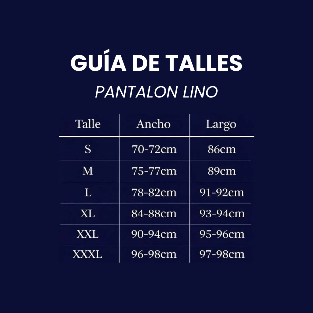 Tabla de talles pantal&oacute;n de lino ZinkGlobal