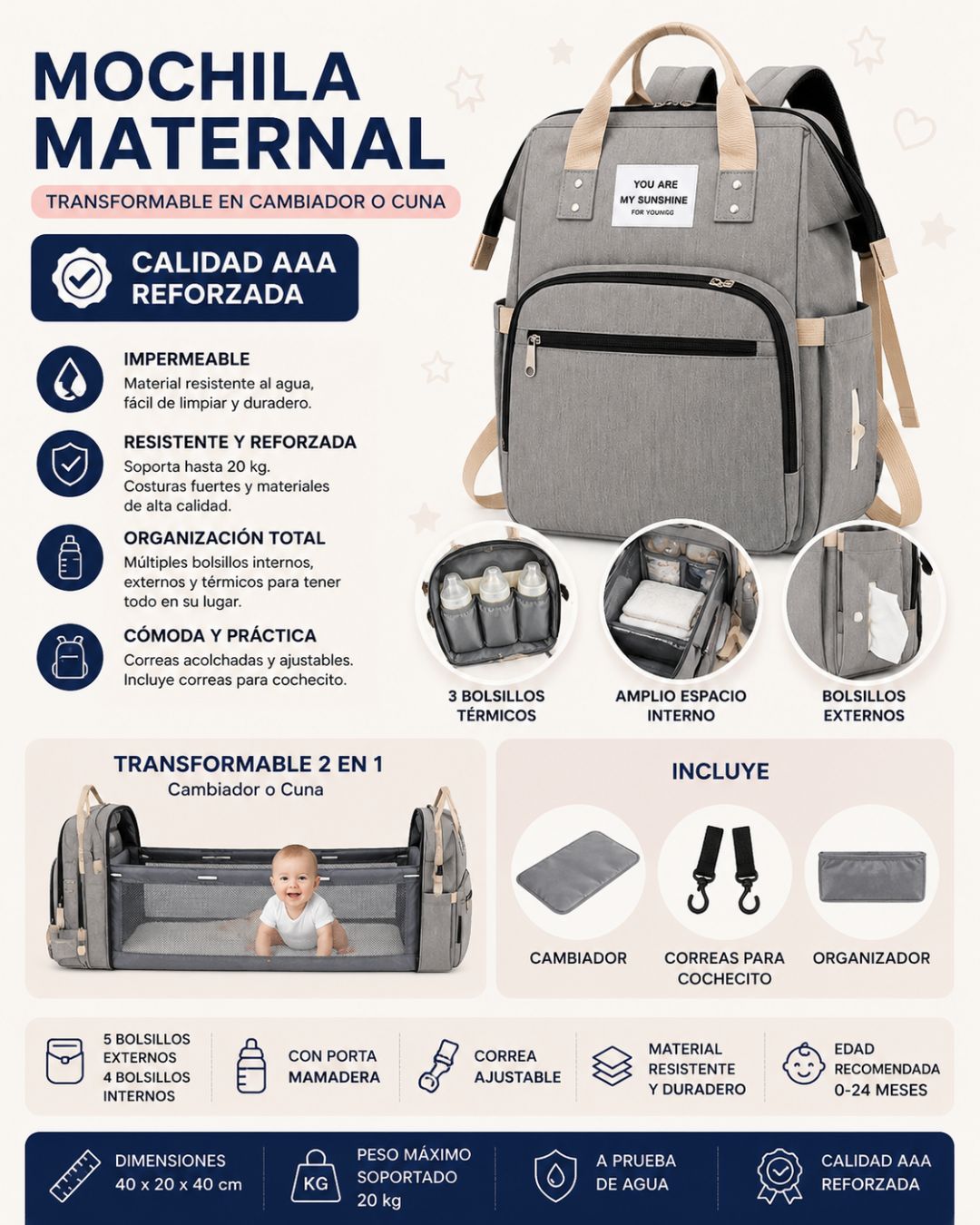 Mochila maternal reforzada