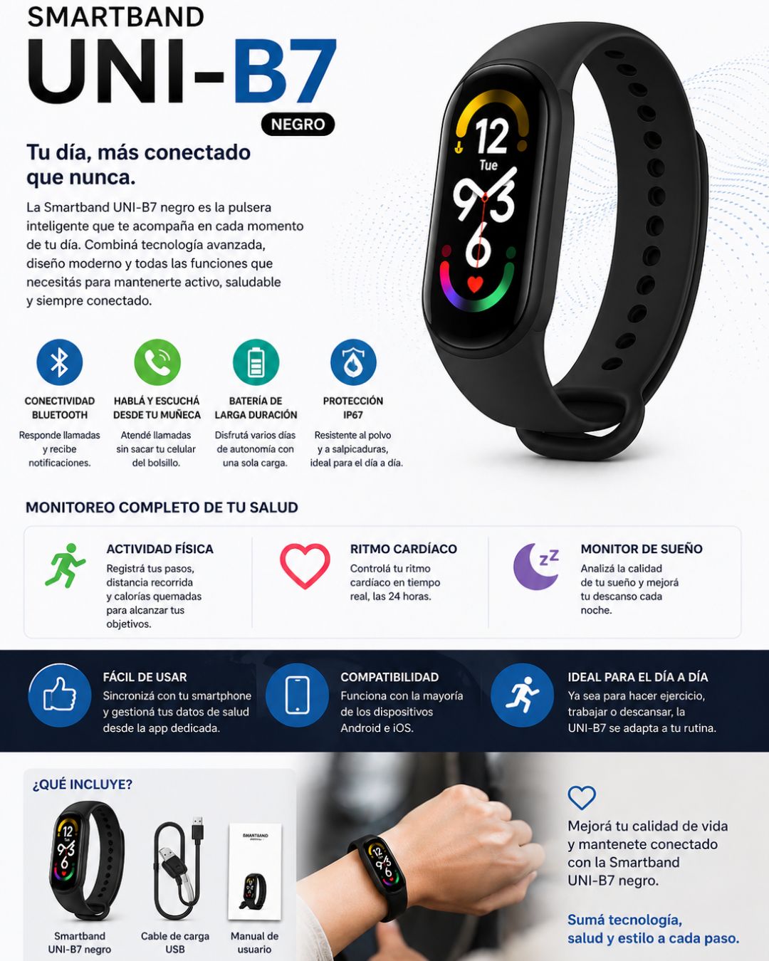 Smartband UNI-B7 negro
