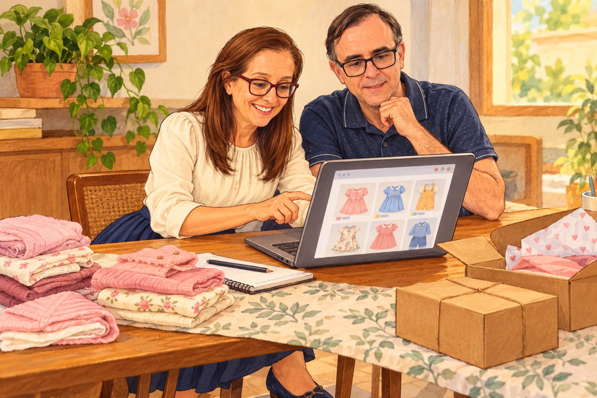 Celeste e Cristiano trabalhando juntos na loja online