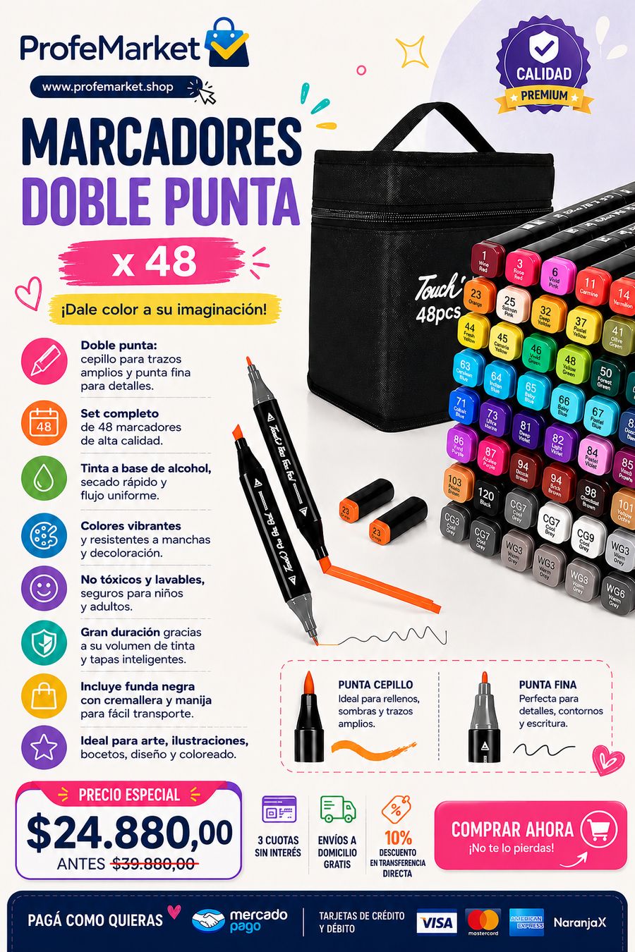 Marcadores Doble Punta x48 - Profemarket