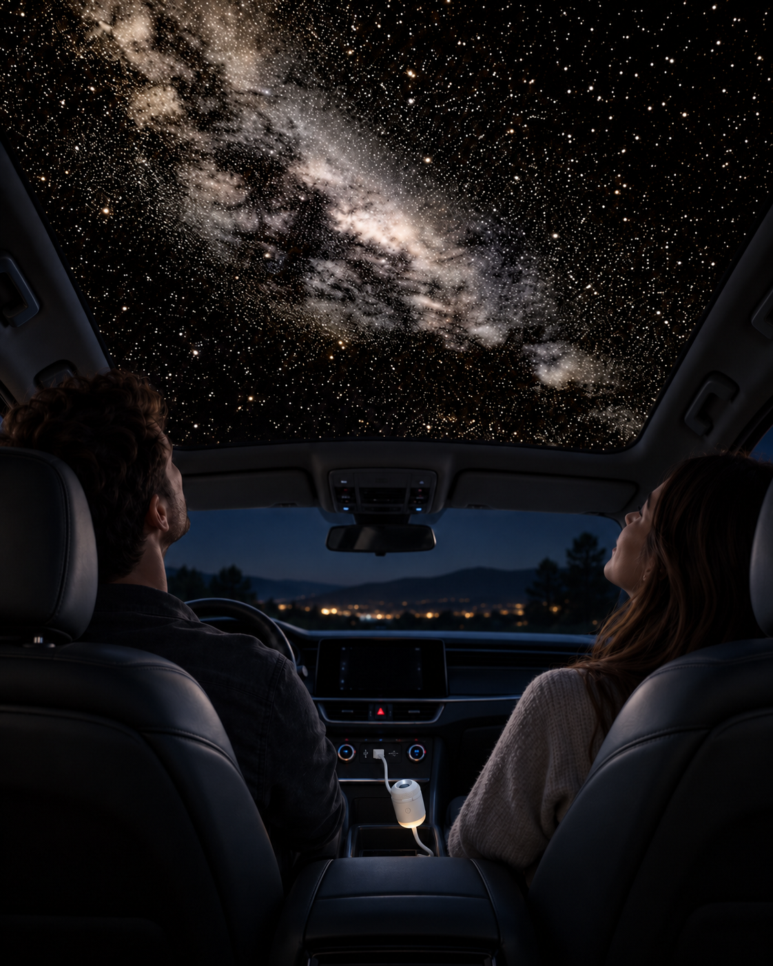 Mil Cielos proyectando el mismo cielo estrellado en el auto