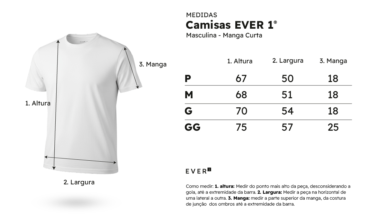 Medidas camisetas masculina manga curta