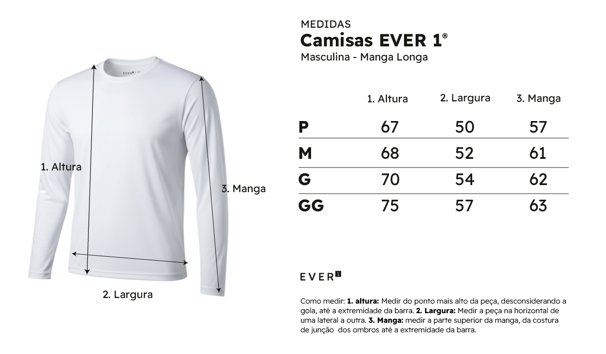 Medidas camisetas masculinas manga comprida