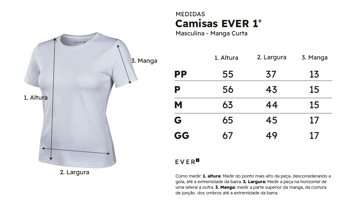 Medidas camisetas femininas Manga curta