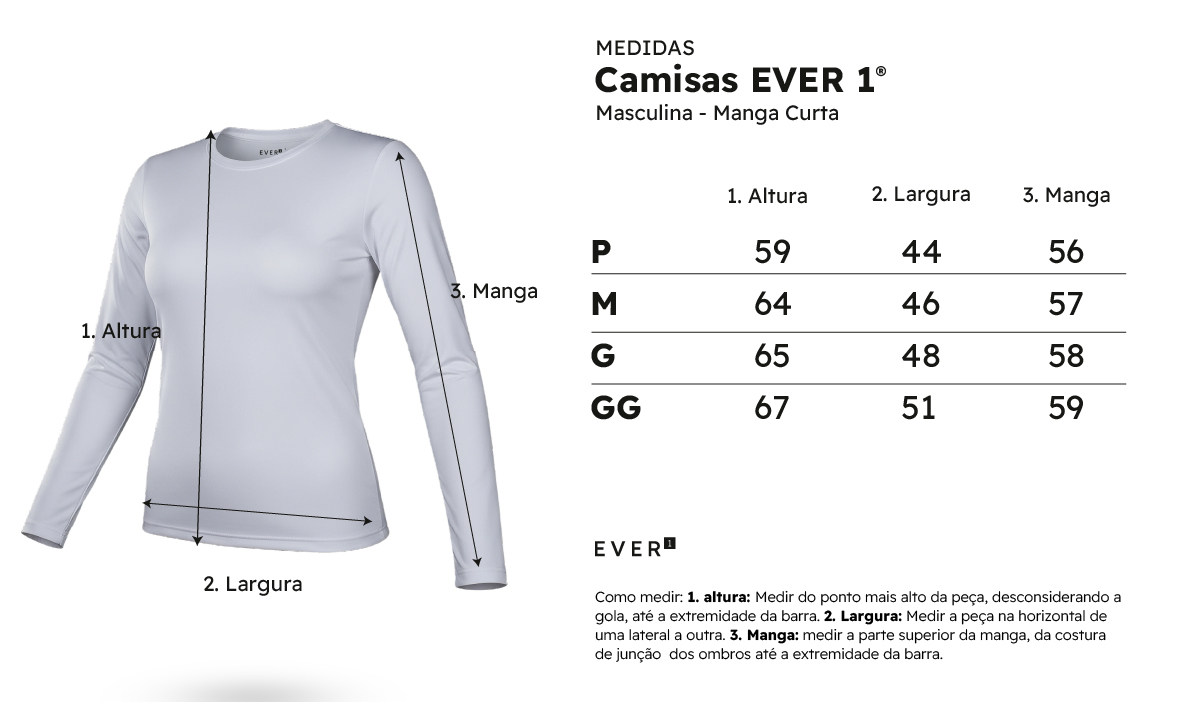 Medidas camisetas femininas manga comprida