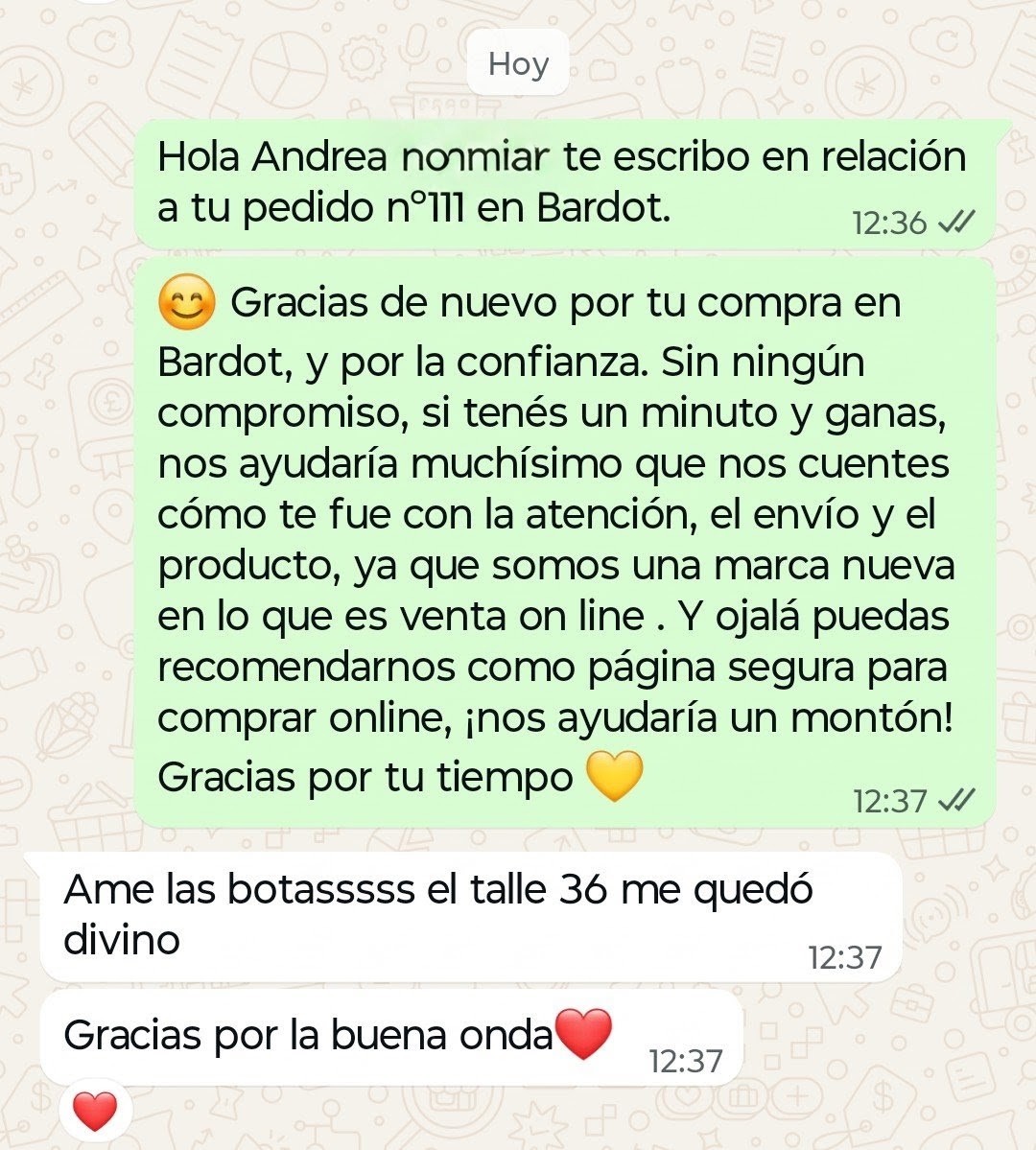 Testimonio cliente Bardot