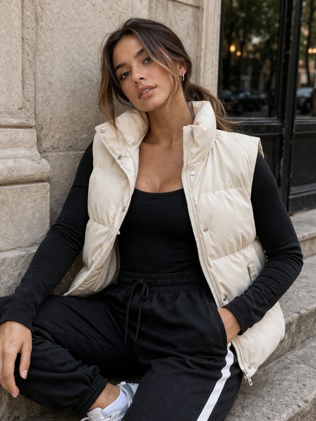 Chaleco crema y negro