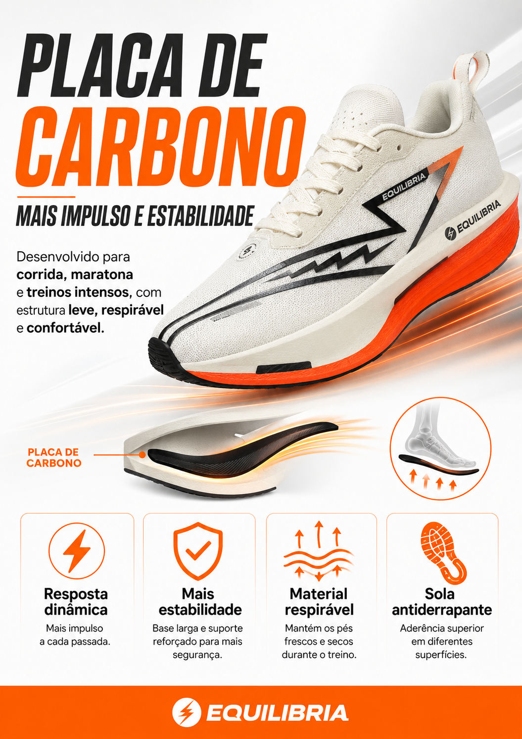 Tênis de corrida com placa de carbono para corrida, maratona, treino e uso esportivo diário