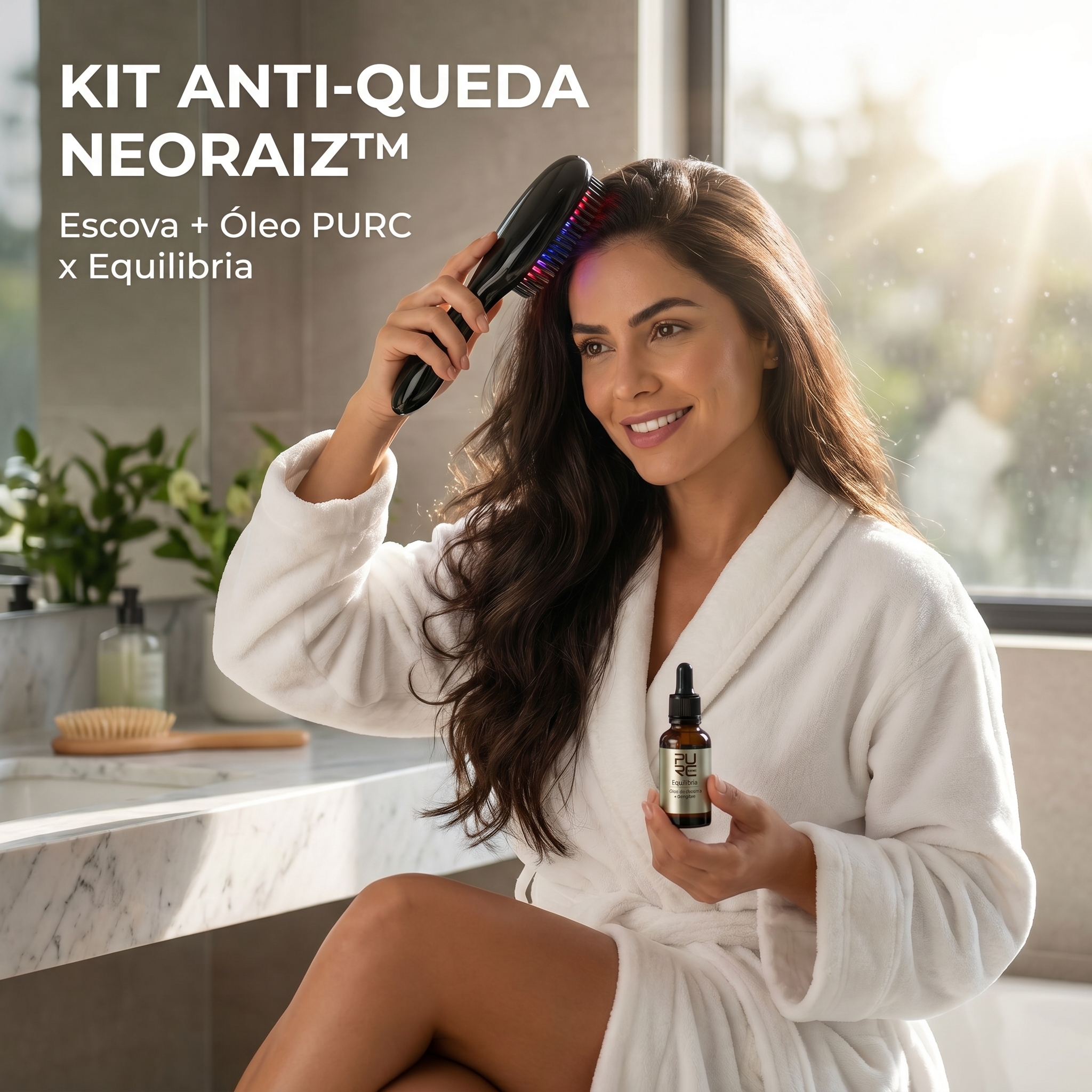 Kit Anti-Queda NeoRaiz &mdash; Escova LED + &Oacute;leo PURC x Equilibria