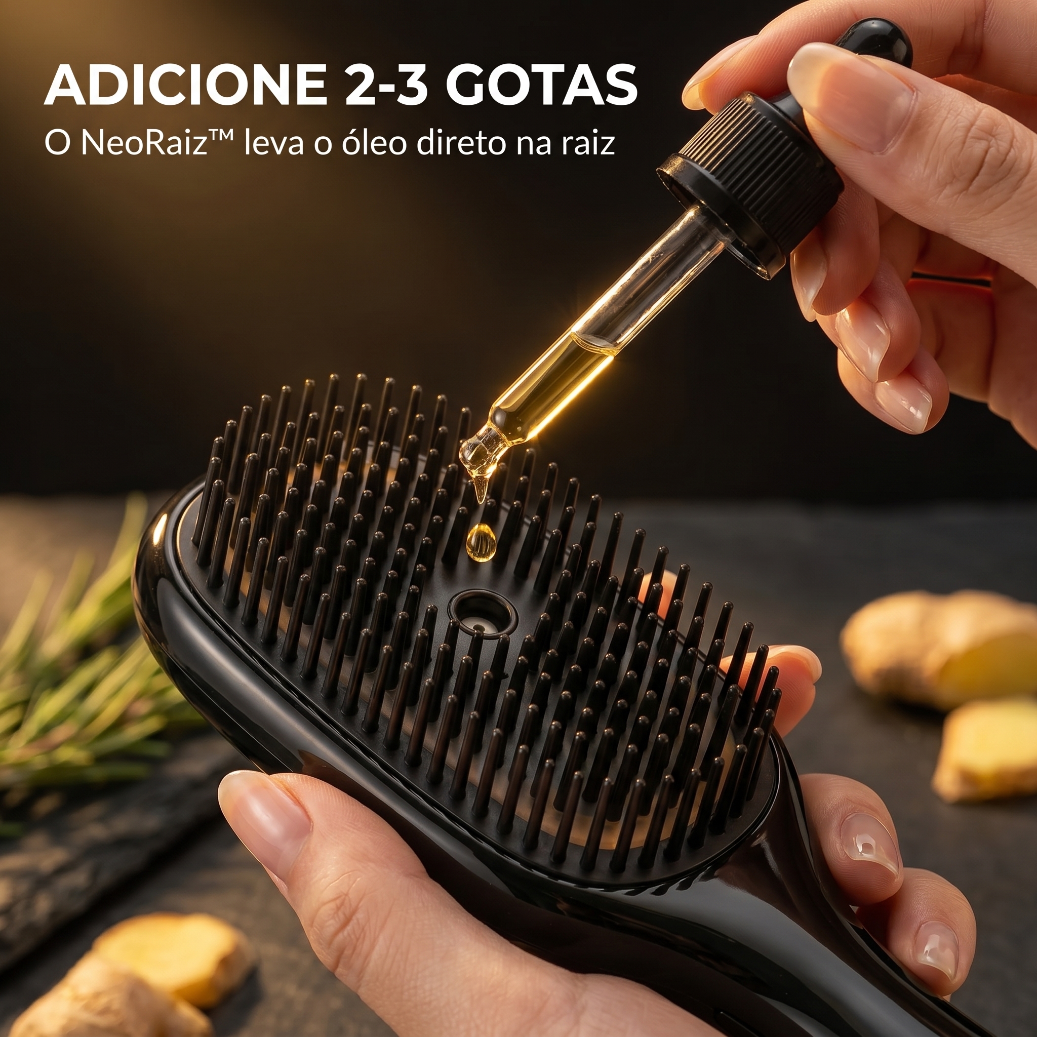 Adicione 2-3 gotas de &oacute;leo no NeoRaiz
