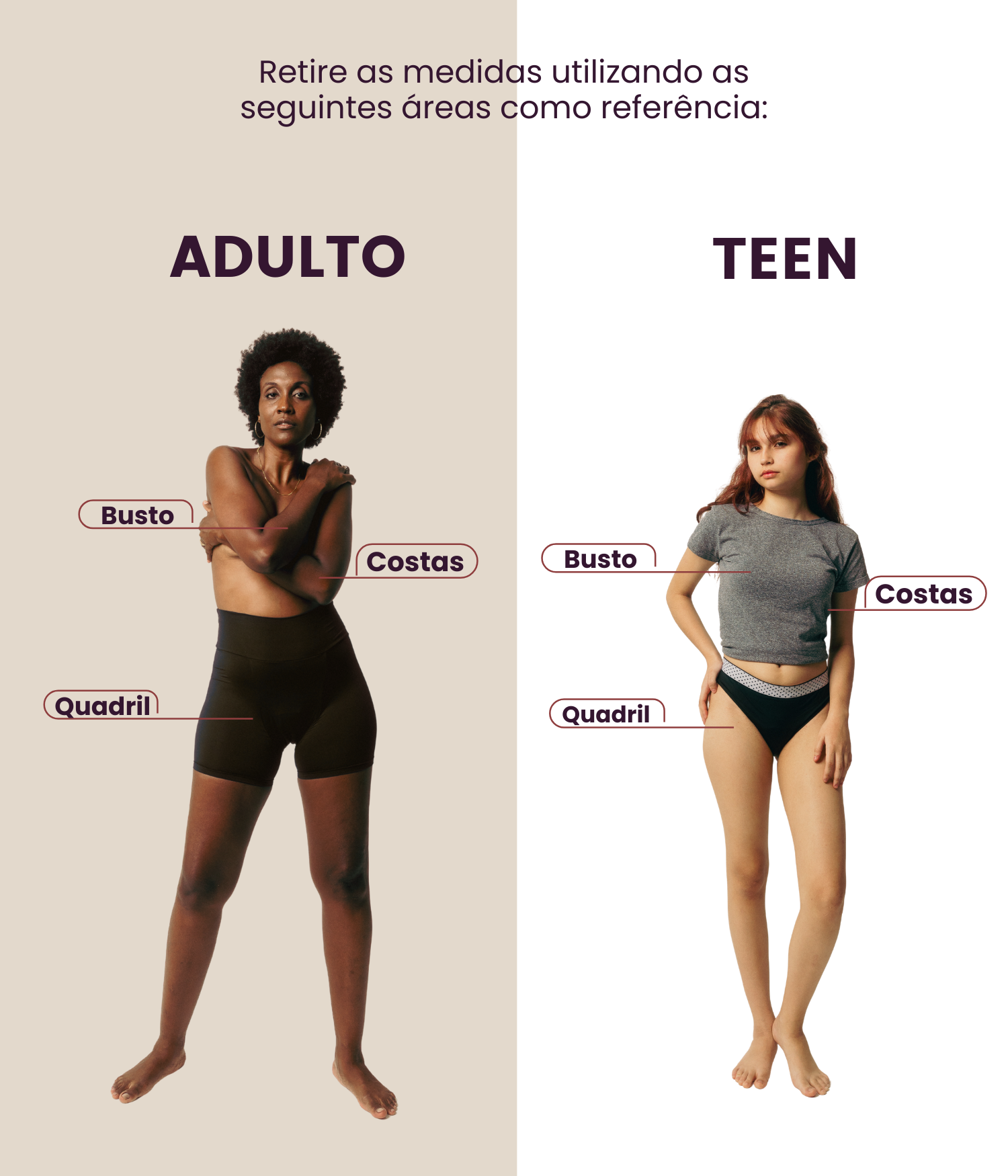 Tamanhos Adulto e Teen