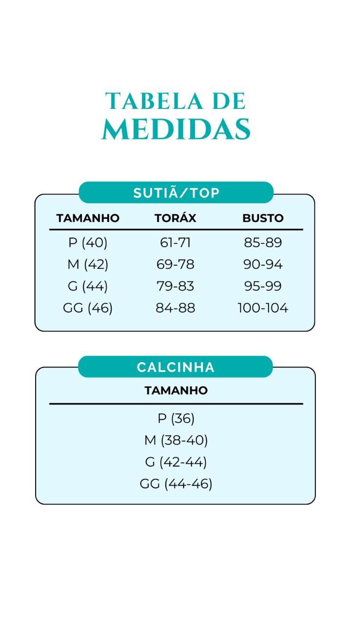 Tabela de Medidas Ciano Mar