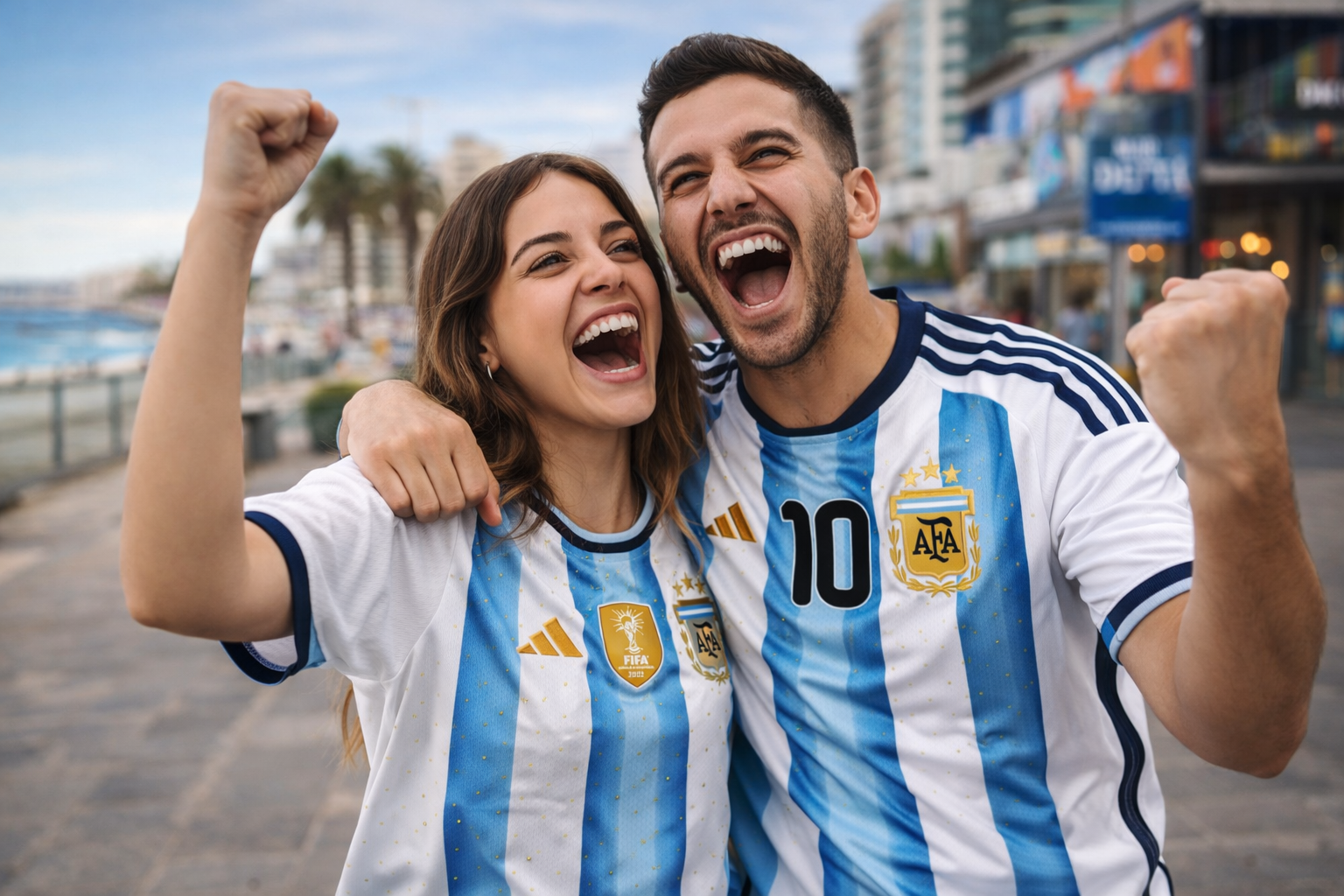 Pareja usando camisetas Argentina