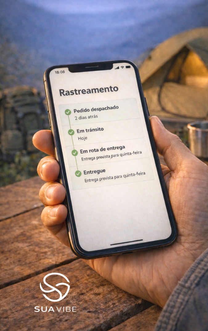 A SuaVibe é uma loja online especializada em camping, gadgets outdoor e produtos essenciais para quem busca conforto e praticidade na natureza. Nosso compromisso é oferecer entrega segura, rastreamento transparente e suporte humanizado em todas as etapas.