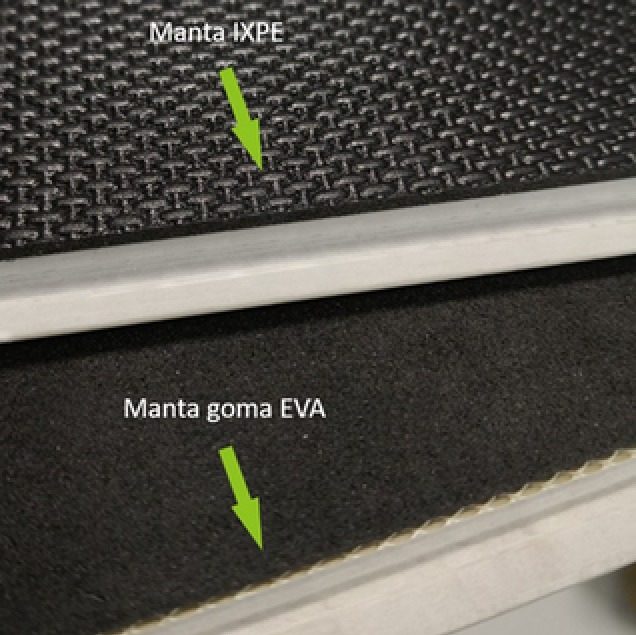 Diferencia entre manta IXPE y manta de goma EVA en la base de un piso vinílico SPC