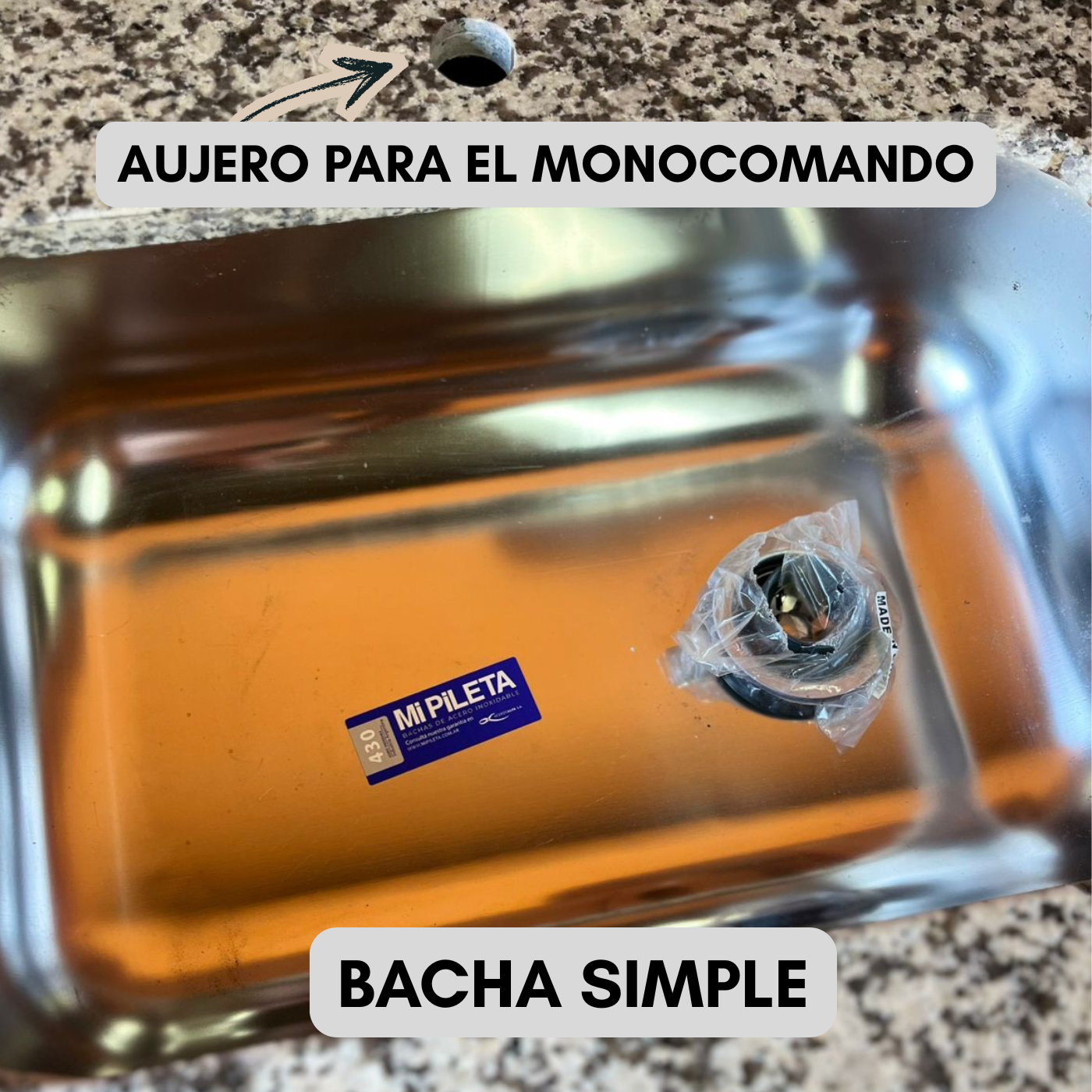 BACHA DE MARCA DE CALIDAD PEGADA Y LISTA PARA USAR