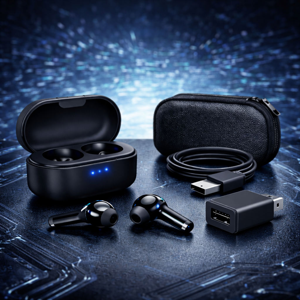 Kit de auriculares con estuche, cable y cargador