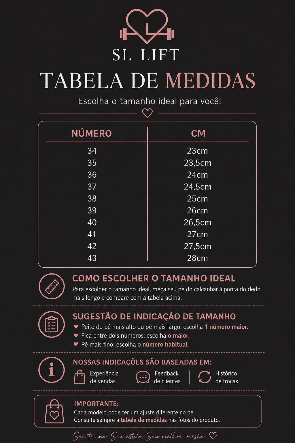 TABELA MEDIDAS CALÇADOS