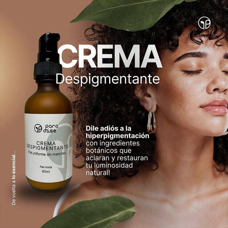 Crema despigmentante natural Paradise MX en presentaci&oacute;n m&oacute;vil