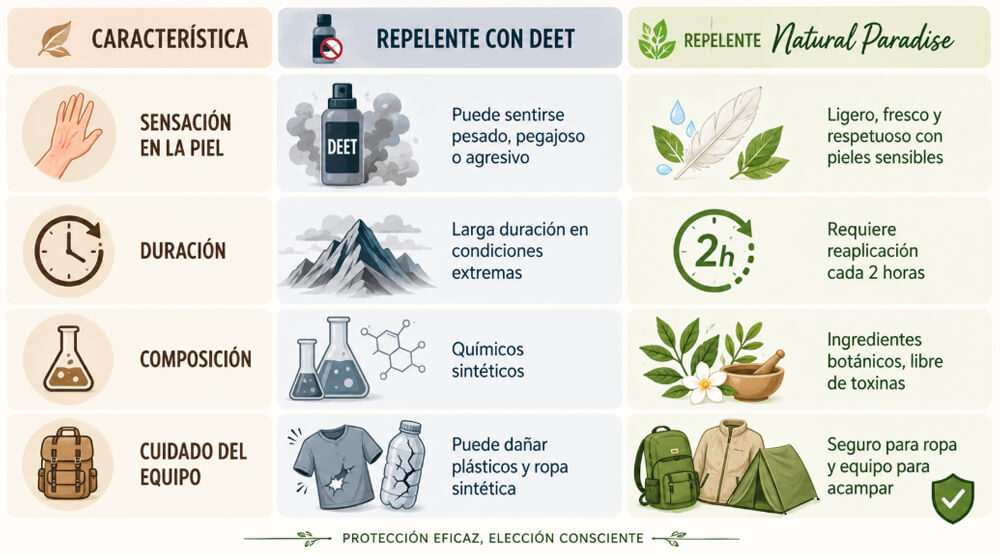 tabla de atributos beneficos del desodorante natural de paradise versus otros