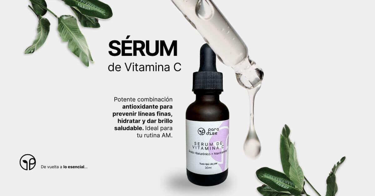 Sérum de Vitamina C Paradise MX aplicado en rutina facial