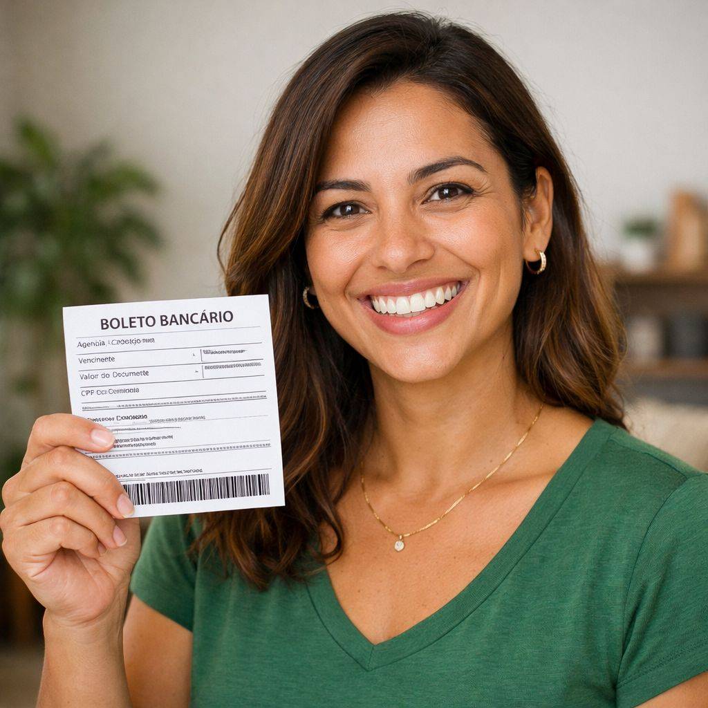 mulher segurando um boleto bancário