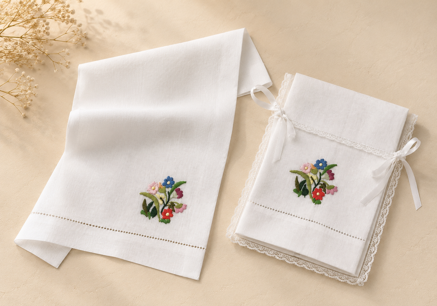 Toalhas de lavabo com bordados de borboletas azul e cinza