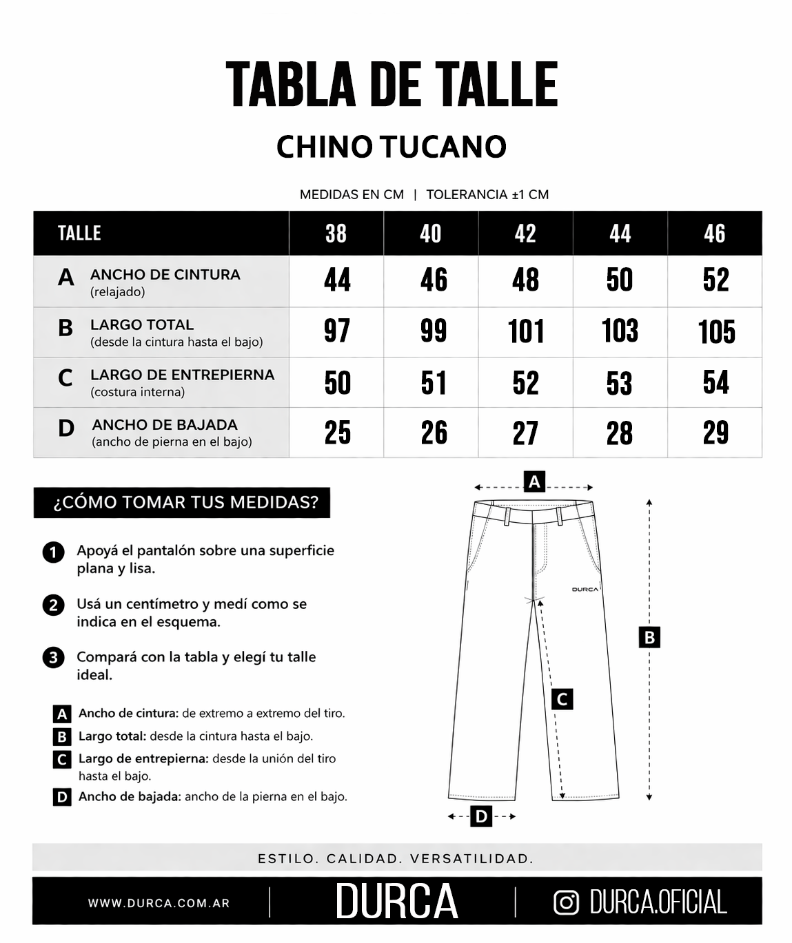 Tabla talle chino tucano