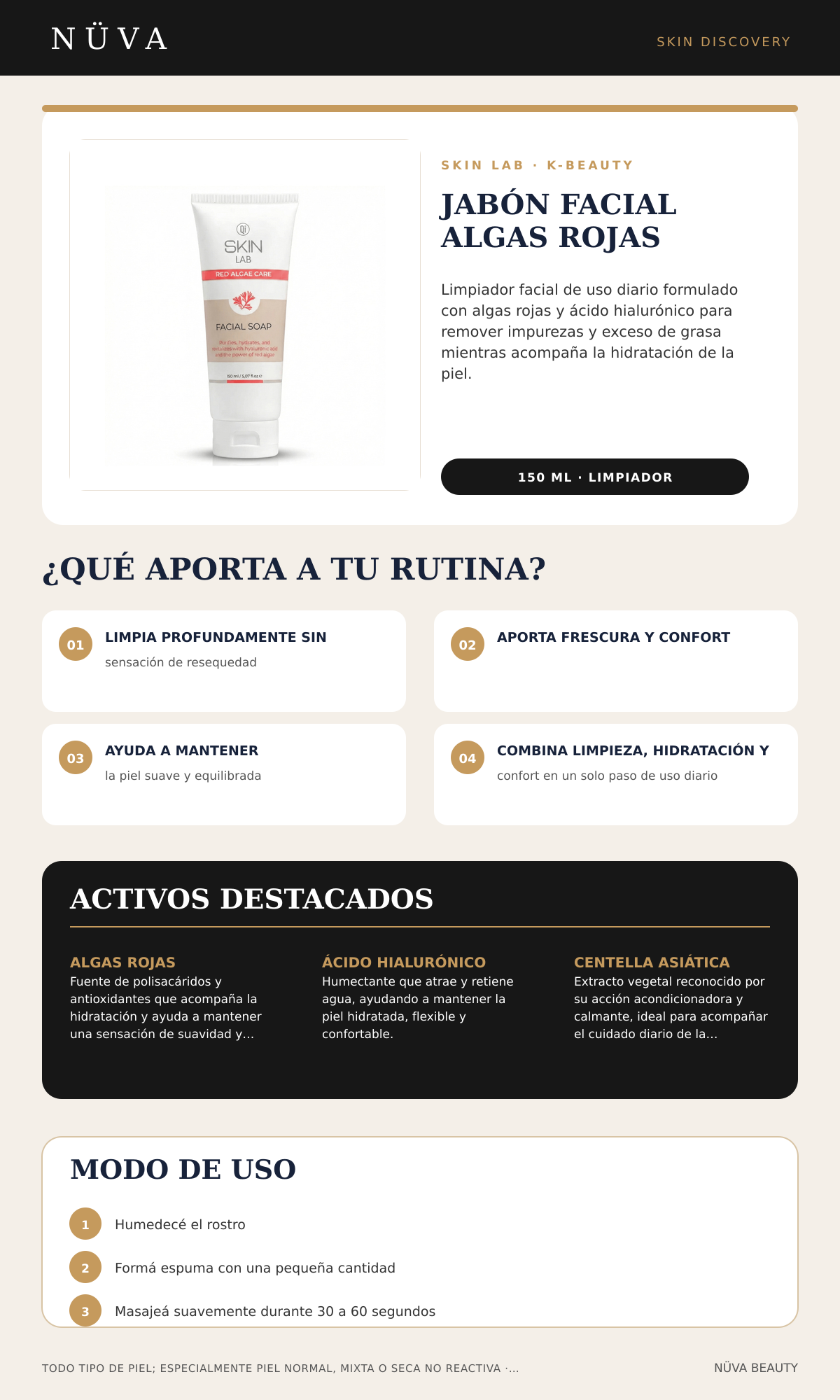 Skin Lab Jab&oacute;n Facial Algas Rojas 150 ml: beneficios, activos y modo de uso