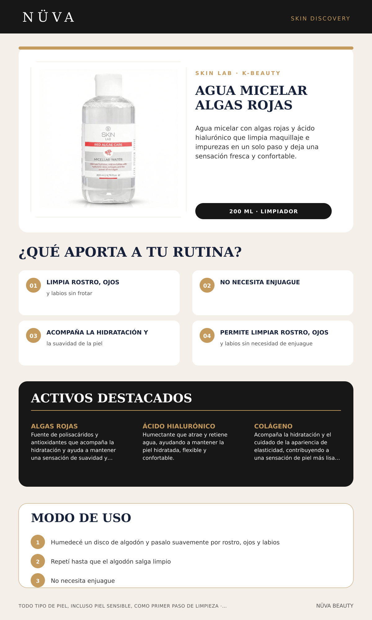 Skin Lab Agua Micelar Algas Rojas 200 ml: beneficios, activos y modo de uso