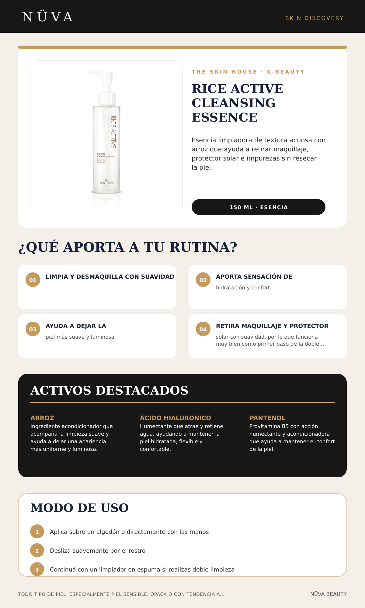 The Skin House Rice Active Cleansing Essence 150 ml: beneficios, activos y modo de uso
